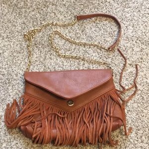 Brown fringe gold chain purse